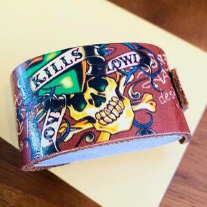 Ed Hardy Christian Audigier Love Kills Slowly Leather Bracelet
